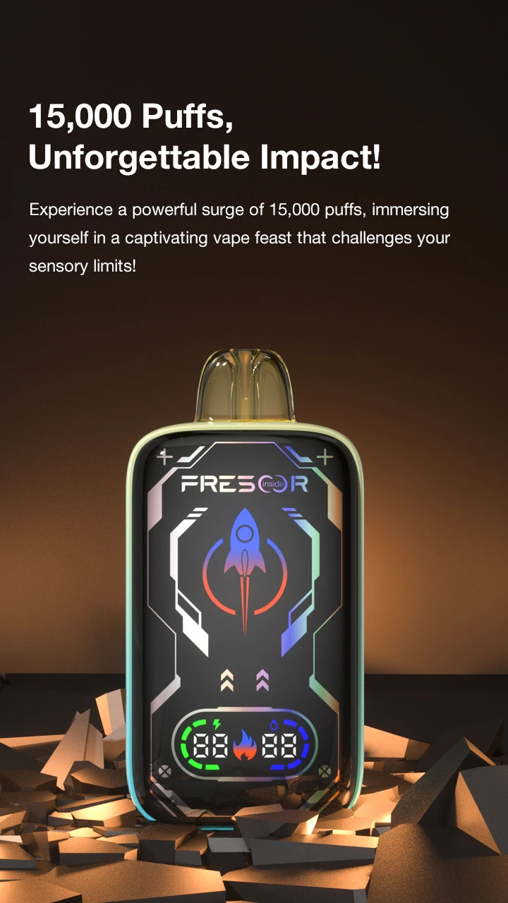 15,000 Puffs, Unforgettable Impact!  Experience a powerful surge of 15,000 puffs, immersing yourself in a captivating vape feast that challenges your sensory limits!