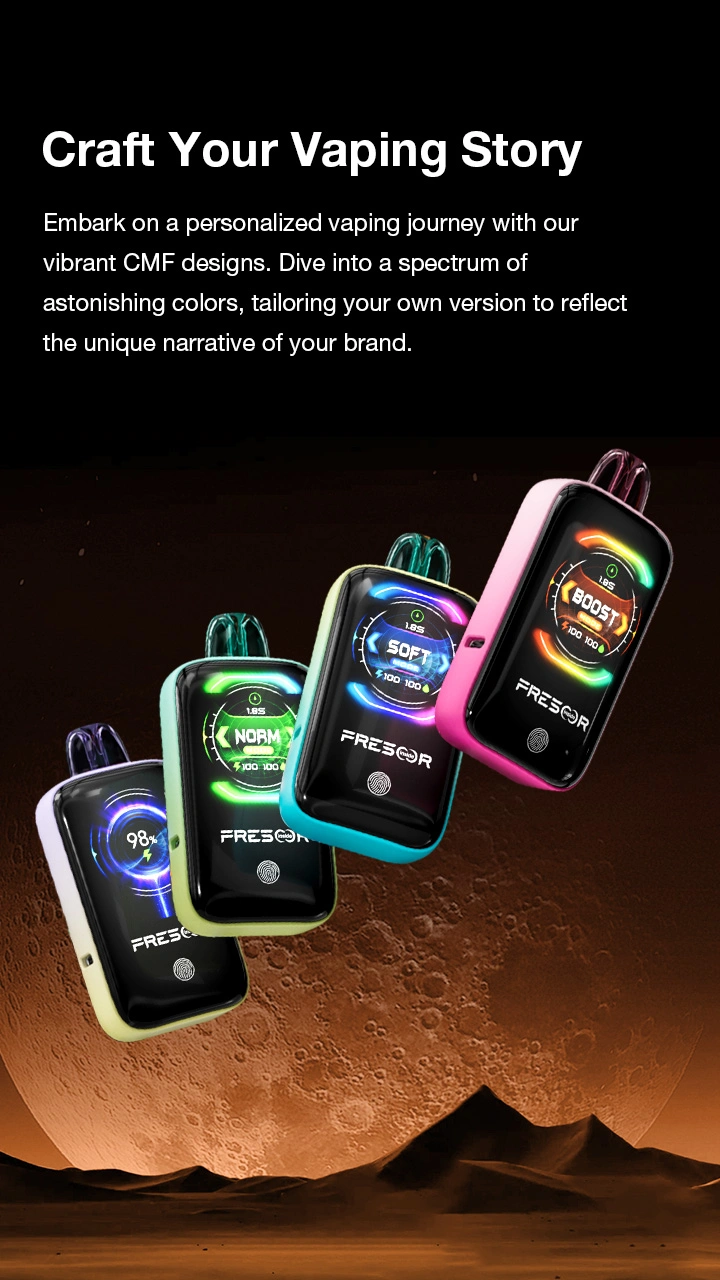Craft Your Vaping Story  Embark on a personalized vaping journey with our vibrant CMF designs. Dive into a spectrum of astonishing colors, tailoring your own version to reflect the unique narrative of your brand.
