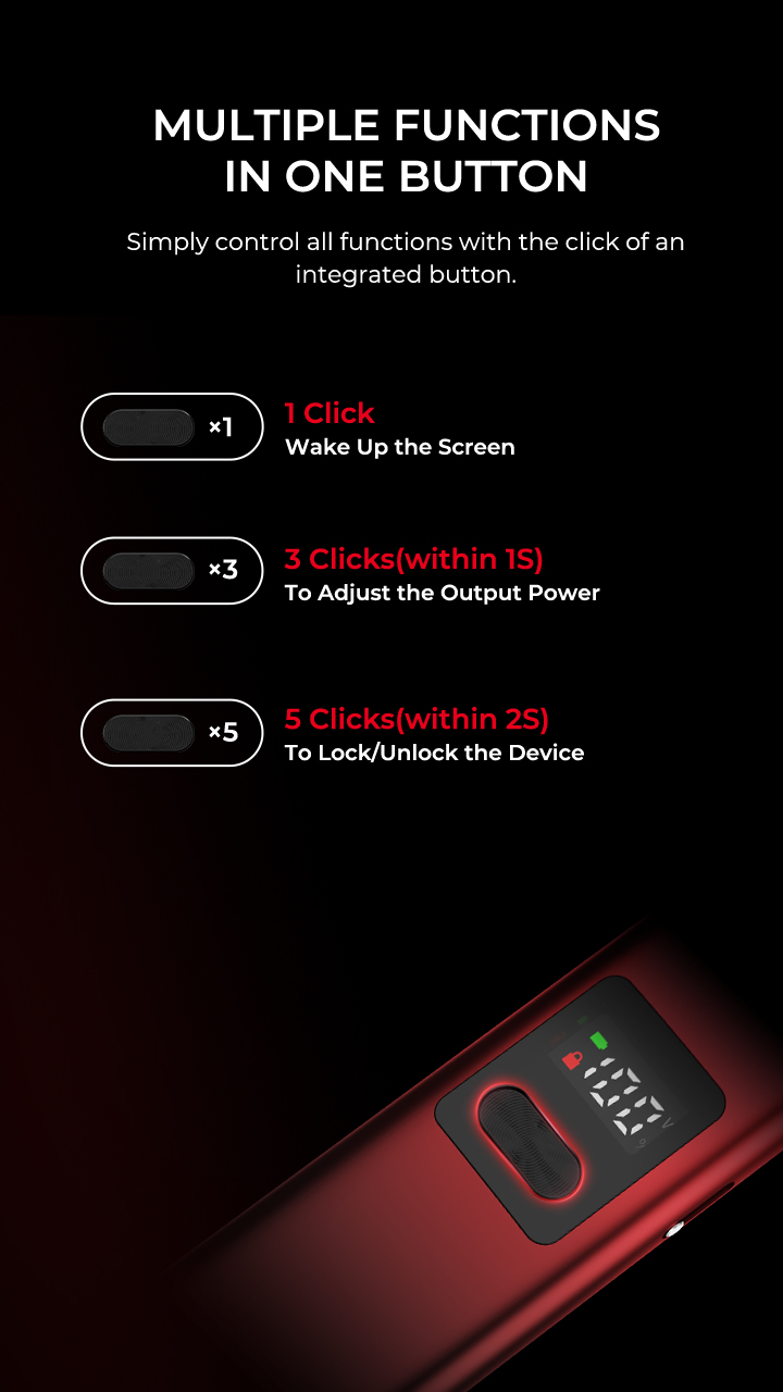 MULTIPLE FUNCTIONSIN ONE BUTTON Simply control all functions with the click of an integrated button.