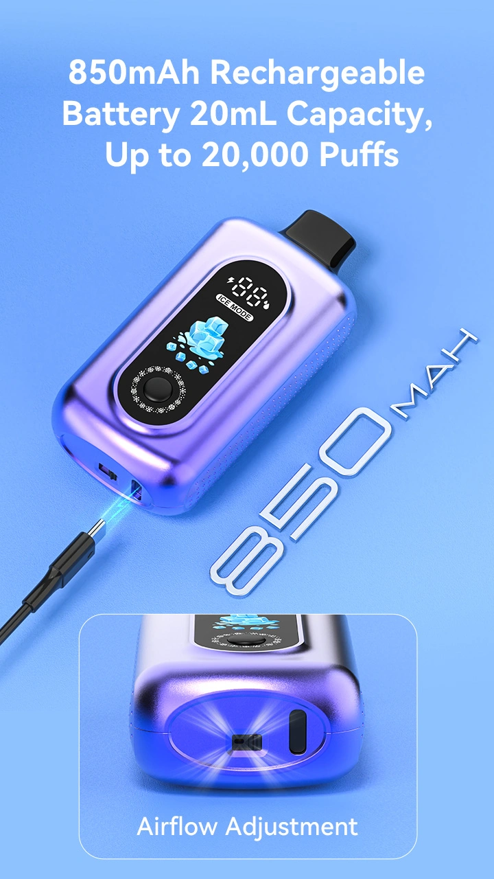 850mAh Rechargeable Battery 20mL Capacity, Up to 20,000 Puffs Airflow Adjustment