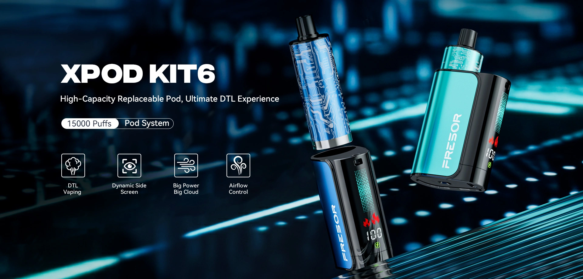 XPOD KIT6 High-Capacity Replaceable Pod, Ultimate DTL Experience  15000 Puffs Pod System  DTL Vaping Dynamic Side Screen Big Power Big Cloud Airflow Control