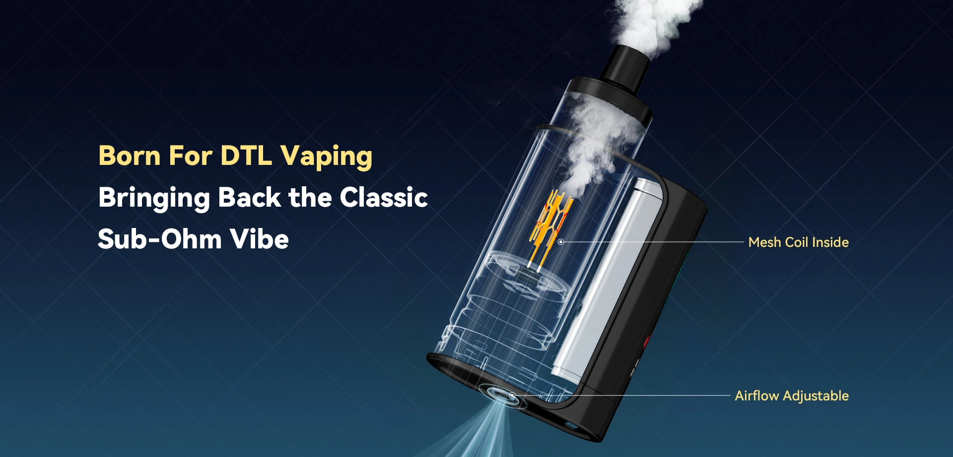 Born For DTL Vaping Bringing Back the Classic Sub-ohm Vibe  Mesh Coil lnside Airflow Adjustable